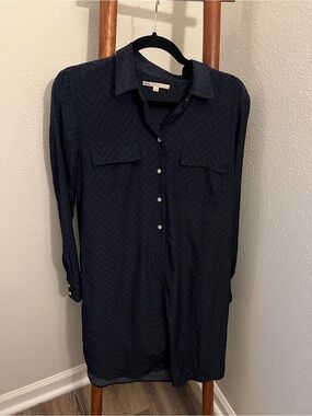 Gap Navy Chevron Button-Up Shirt Dress